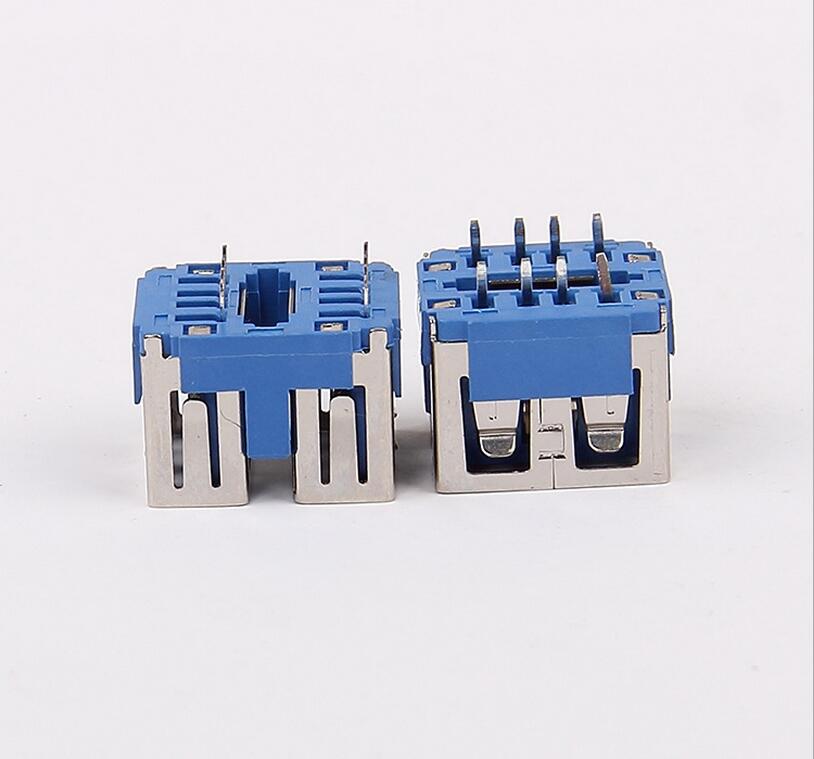 USB 2.0母座 短體10.5直插 雙層分體母座 直邊藍膠